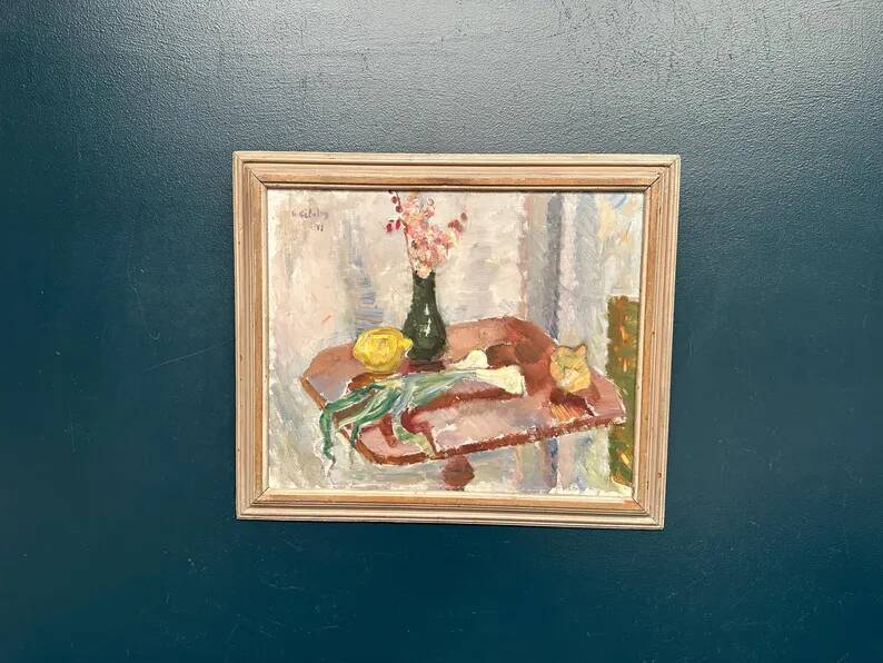 Original Swedish Oil on Panel – "Vase and Vegetables" by Arne Kilsby – Signed – Vintage and Framed – 54 × 46 cm (21.3" × 18.1")