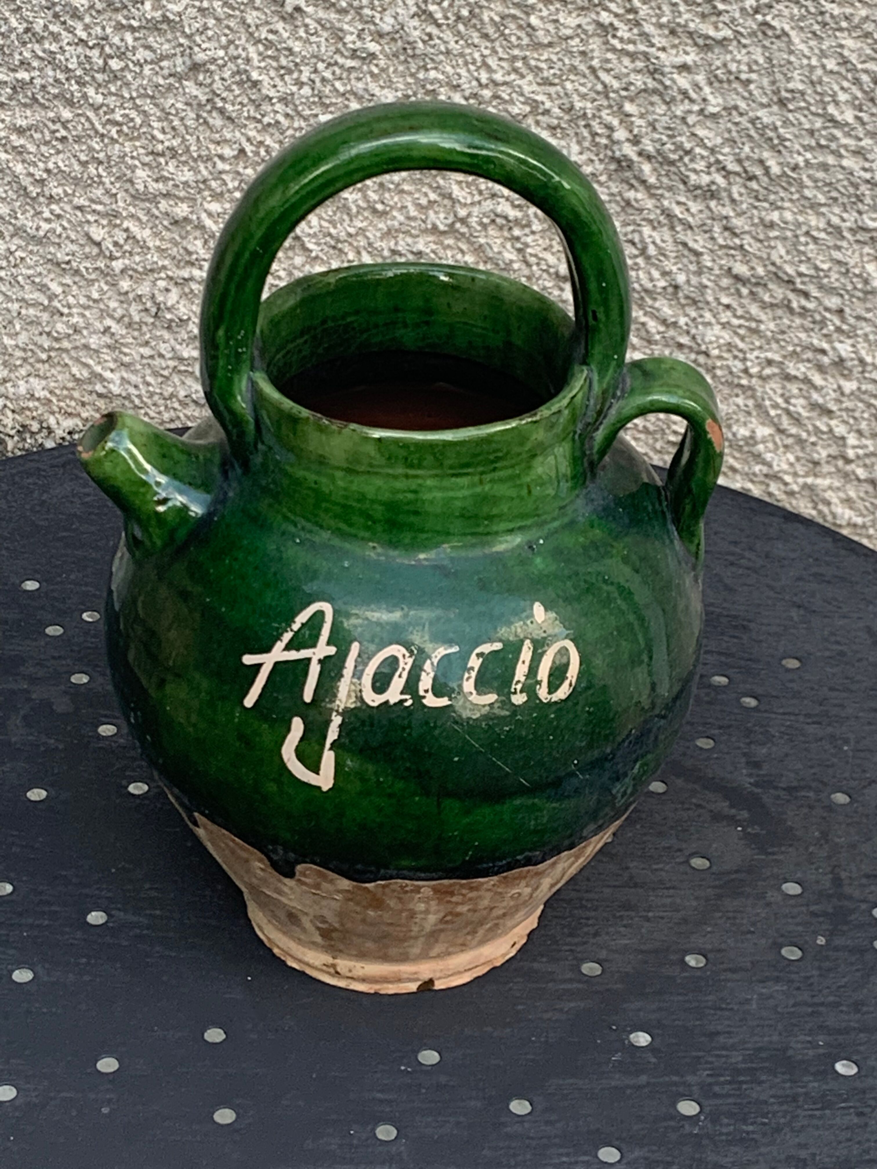 Ancient gargoulette in Corsican green glazed earth