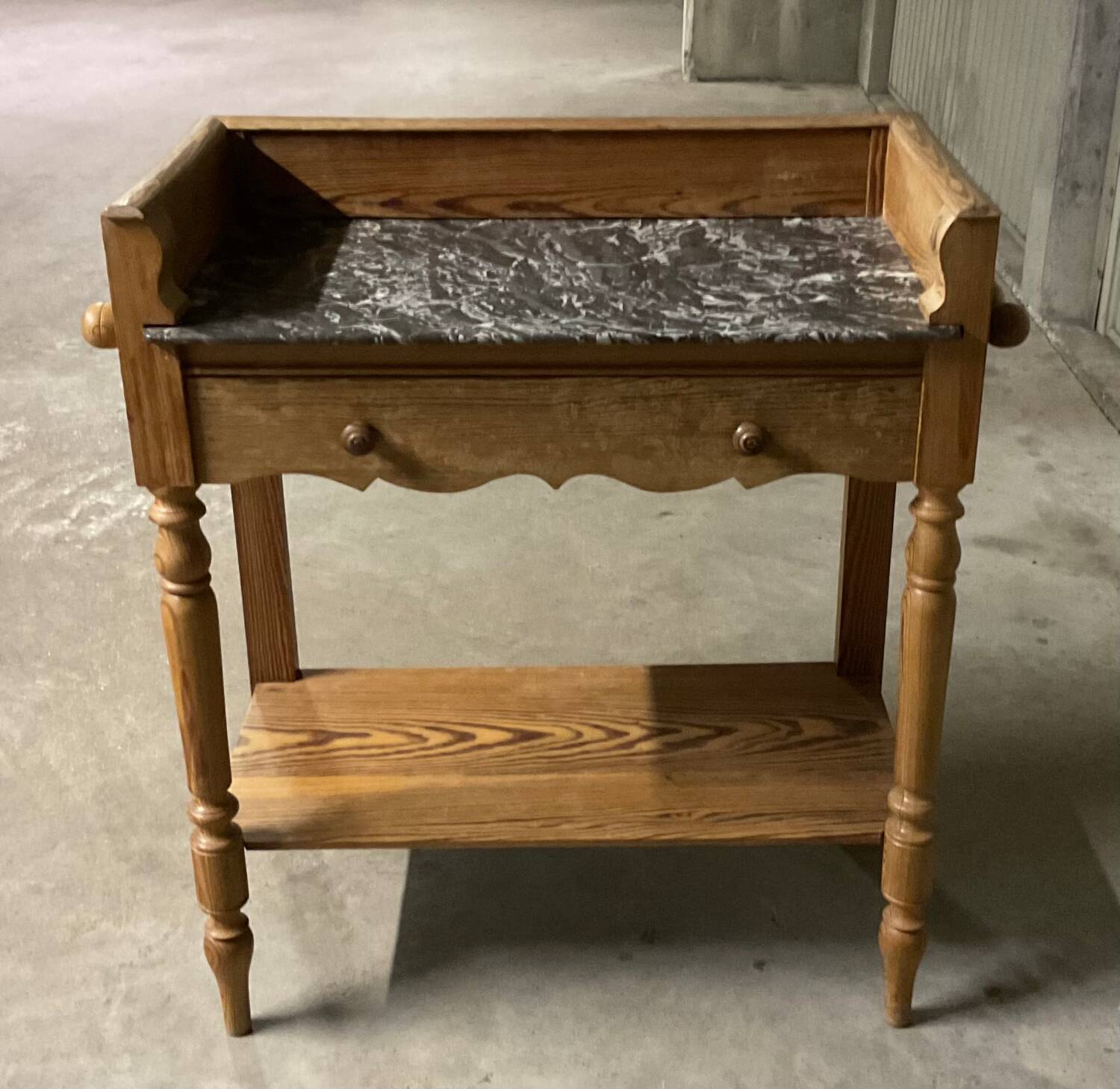Petit meuble bois et marbre années 50