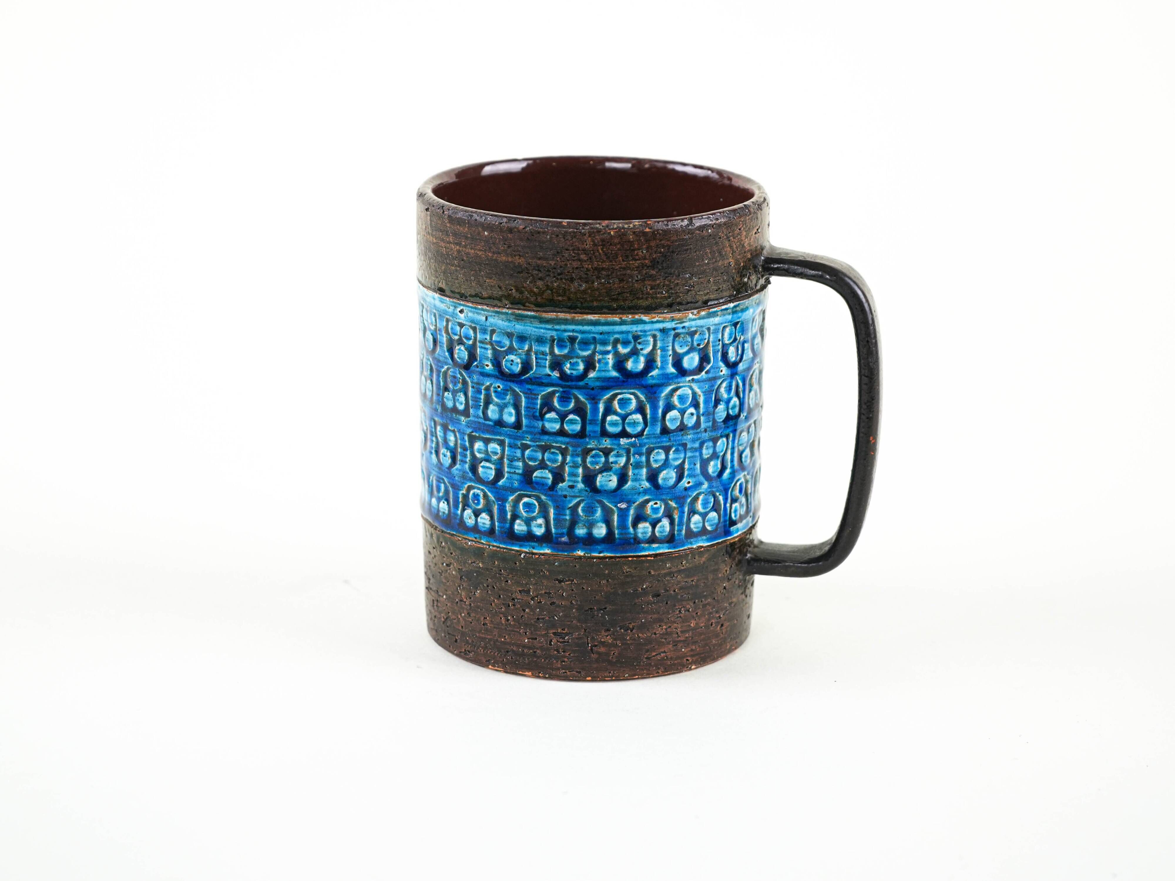 Trifoglio Blue ceramic mug, Italian design, 1960s, designer: Aldo Londi, ma
