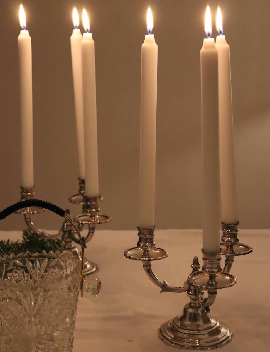 Pair of triangular 3-light candlesticks