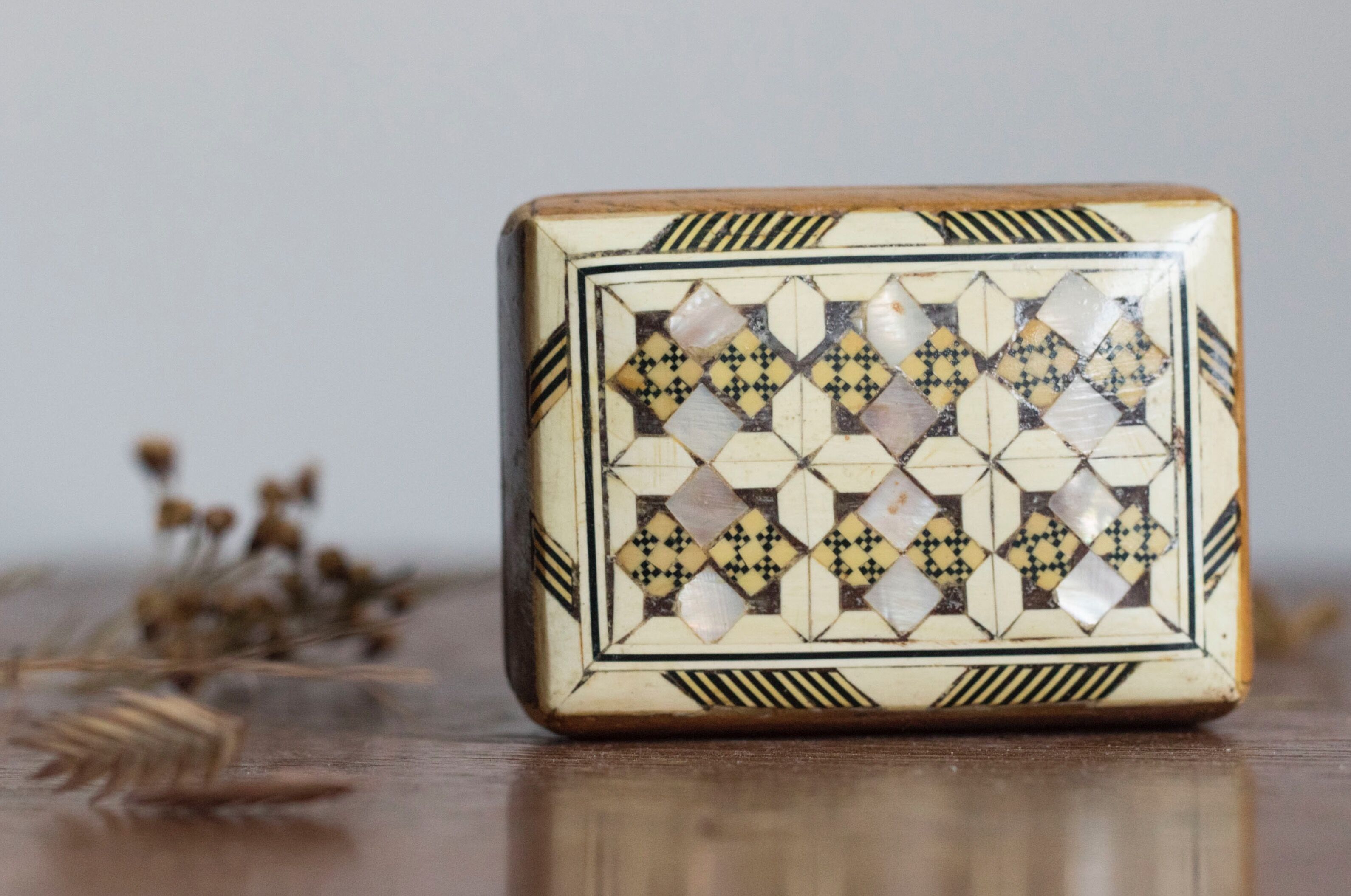 Old wooden box and mother-of-pearl