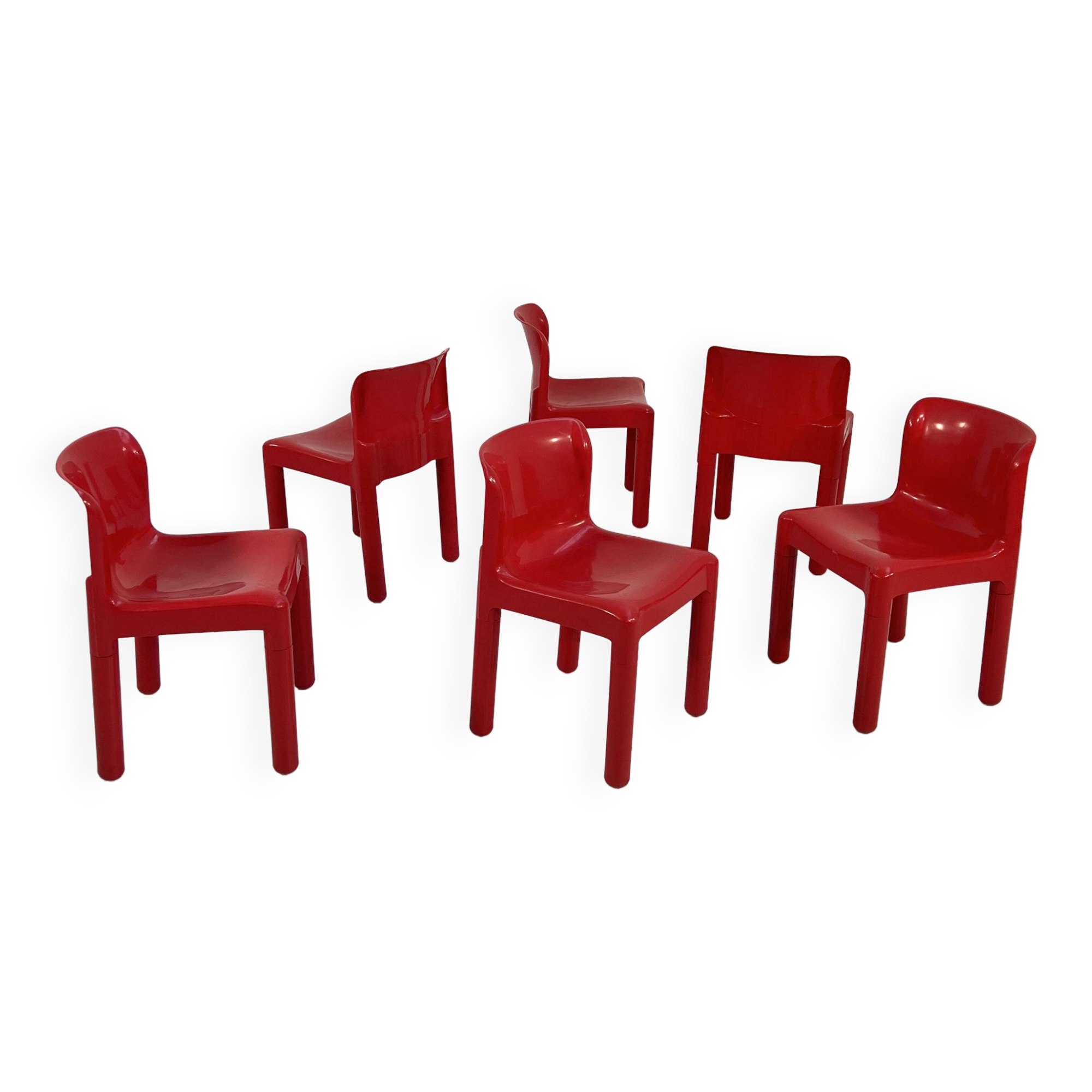 Set of 6 red chairs model 4875 by Carlo Bartoli for Kartell, 1970