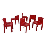 Set of 6 red chairs model 4875 by Carlo Bartoli for Kartell, 1970
