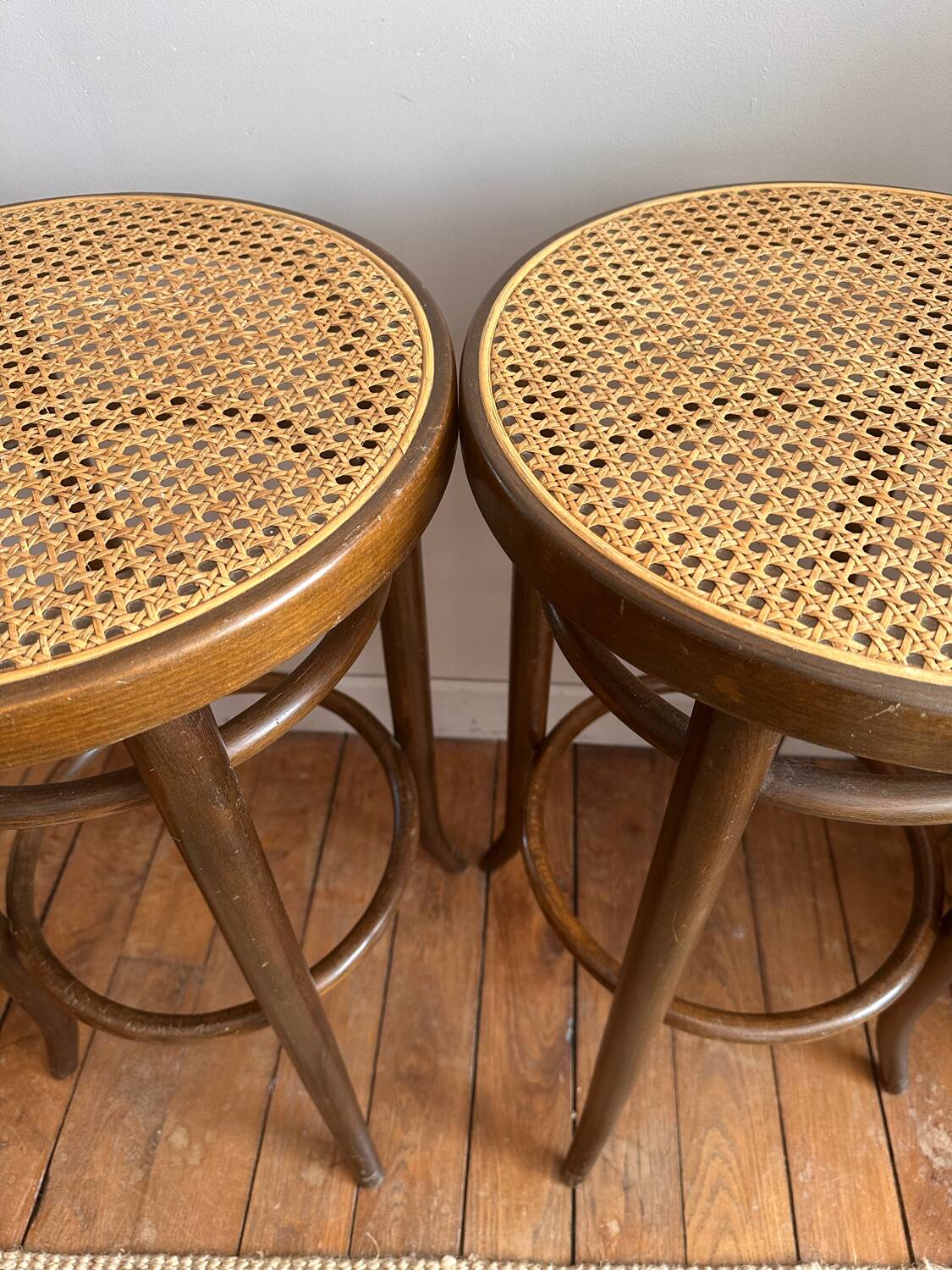 Wooden and cane bistro bar stools