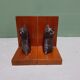 Mid 20th century wooden bookends with carved sitting dogs