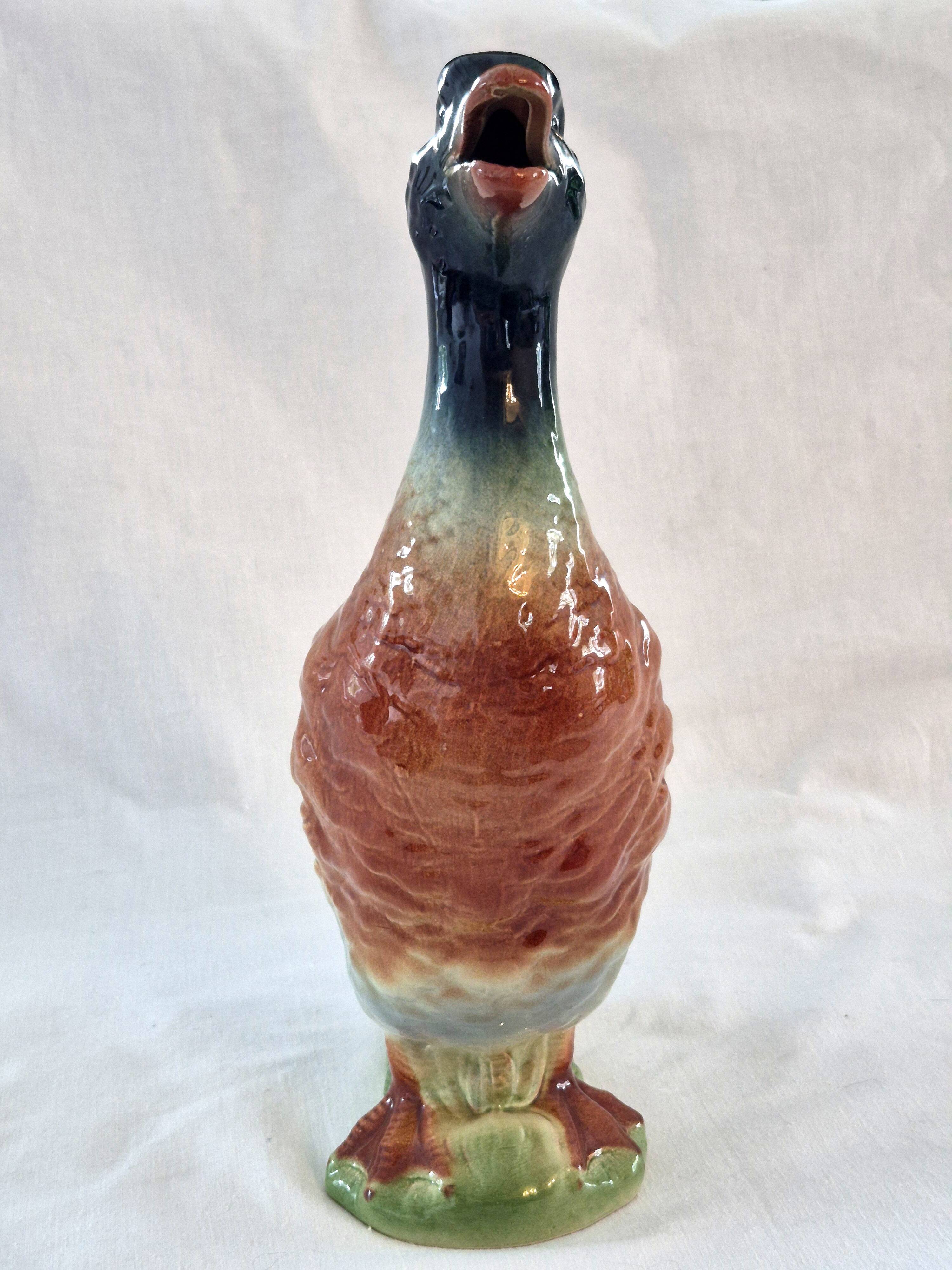 Zoomorphic pitcher barbotine Saint Clément Mallard Duck A028