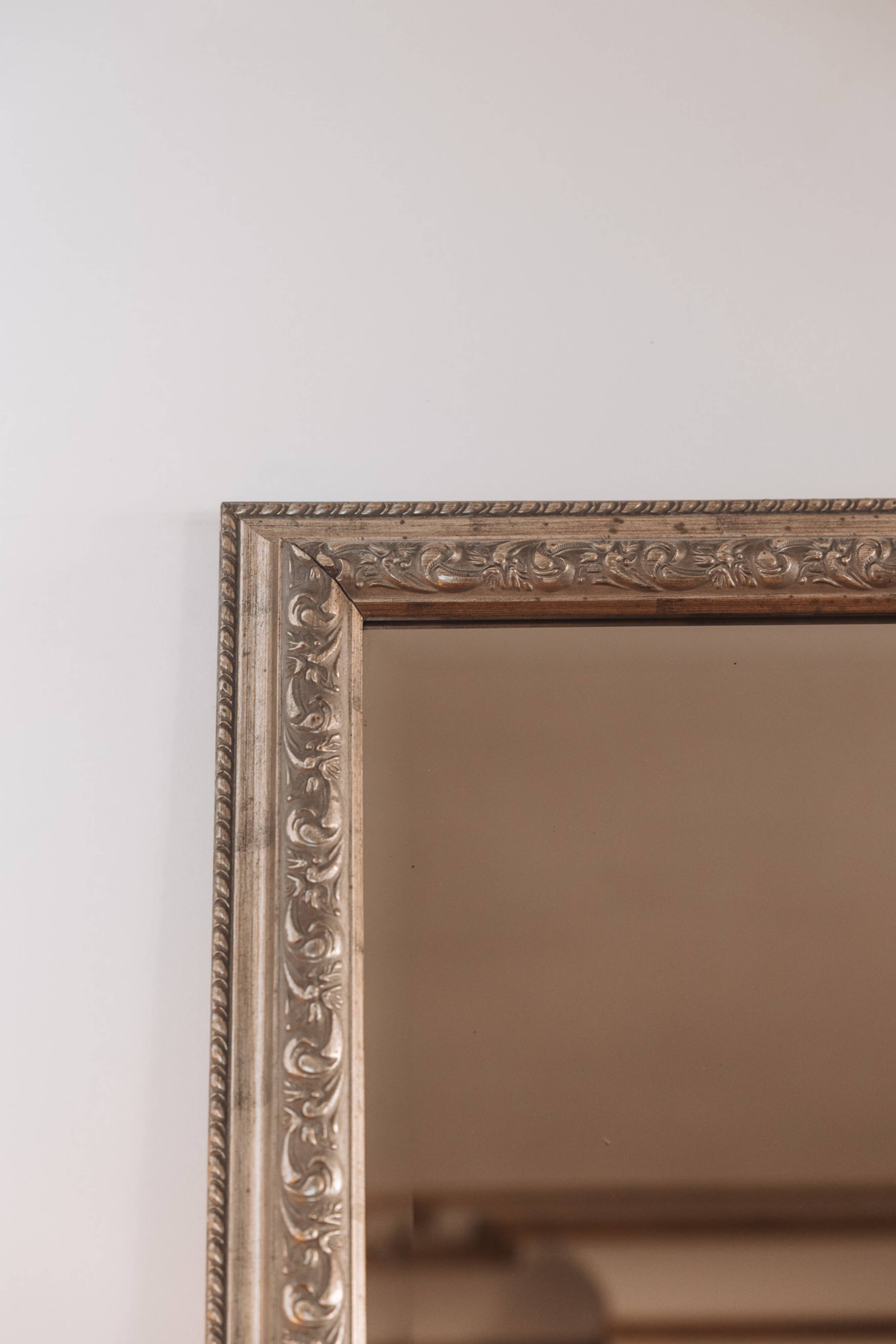 Parquet mirror, gold frame with a bead frieze.
