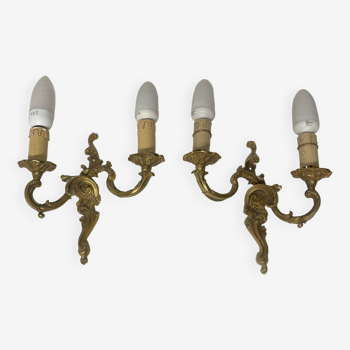 Pair of bronze chandelier wall lights, classic style, Louis XV