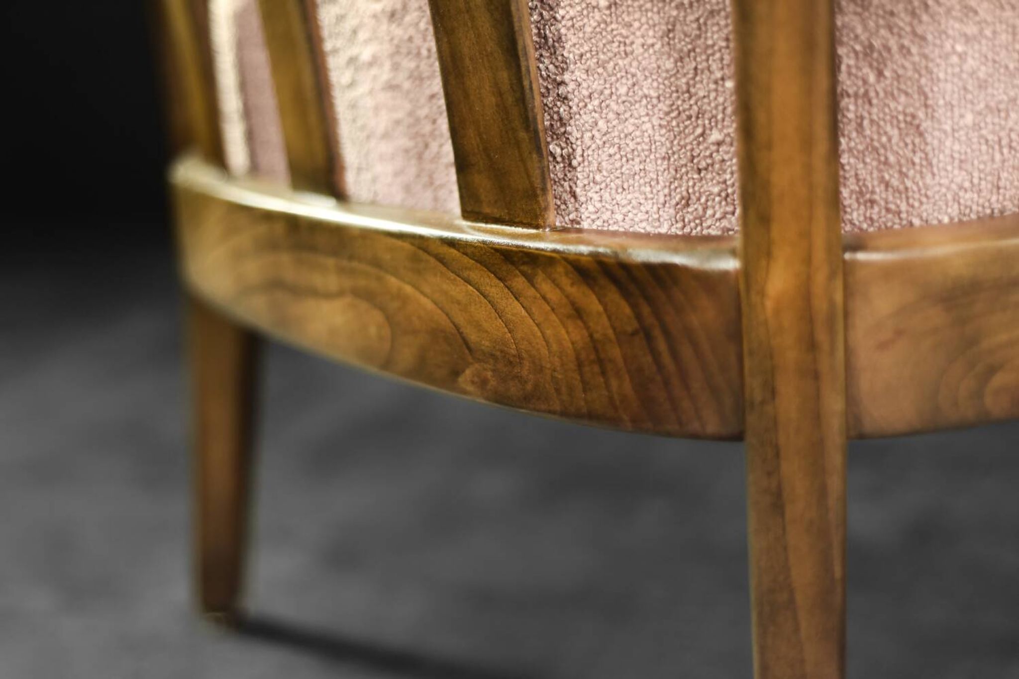 Pair of Mid-Century German Elegant Cherry Wood and Dusty Pink Fabric Armchairs