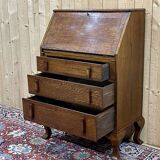 English donkey desk in oak and leather top, 1950s