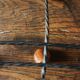 Double wrought iron coat rack with 3 double wooden ball hooks