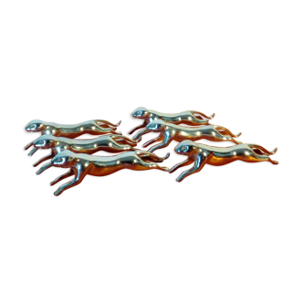 Set of 6 silver plated metal hillside doors panther lioness