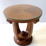 Art Deco Round Oak Durmast and Glass Coffee Table, Italy