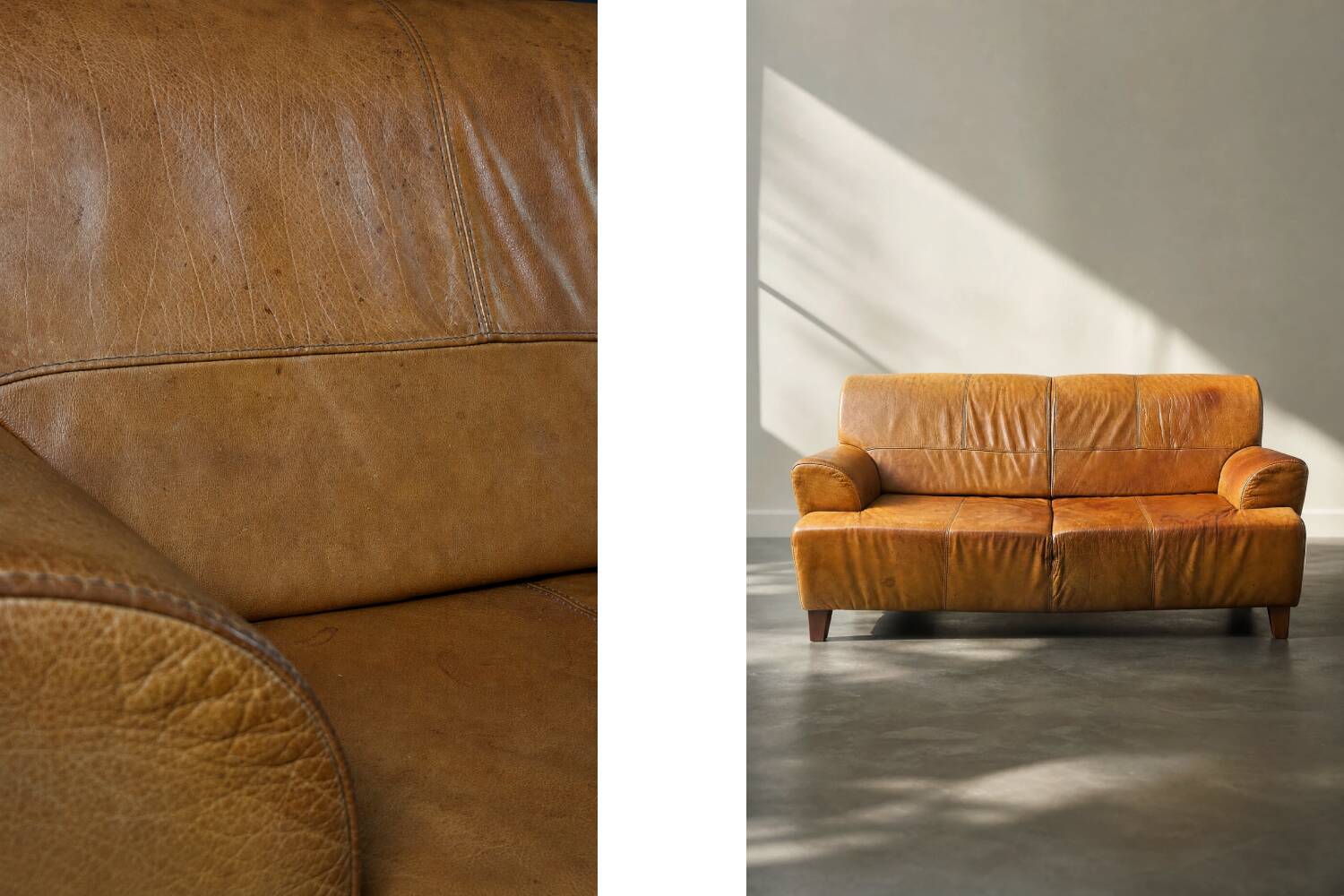 Canapé 3 places en cuir marron industriel vintage des années 1960, style mid-century modern
