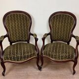 Pair of Louis XV style armchairs in mahogany, 19th century