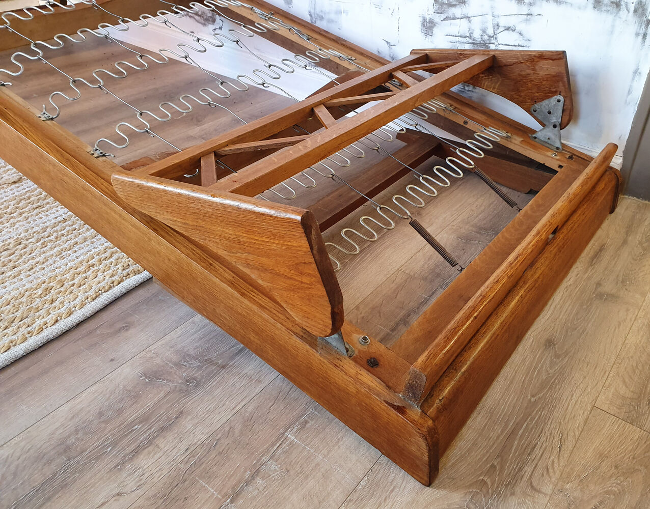 folding bed wood, daybed, solid oak, vintage, 50s
