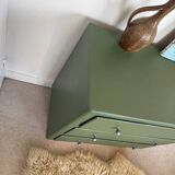 Vintage olive green chest of drawers with striped base