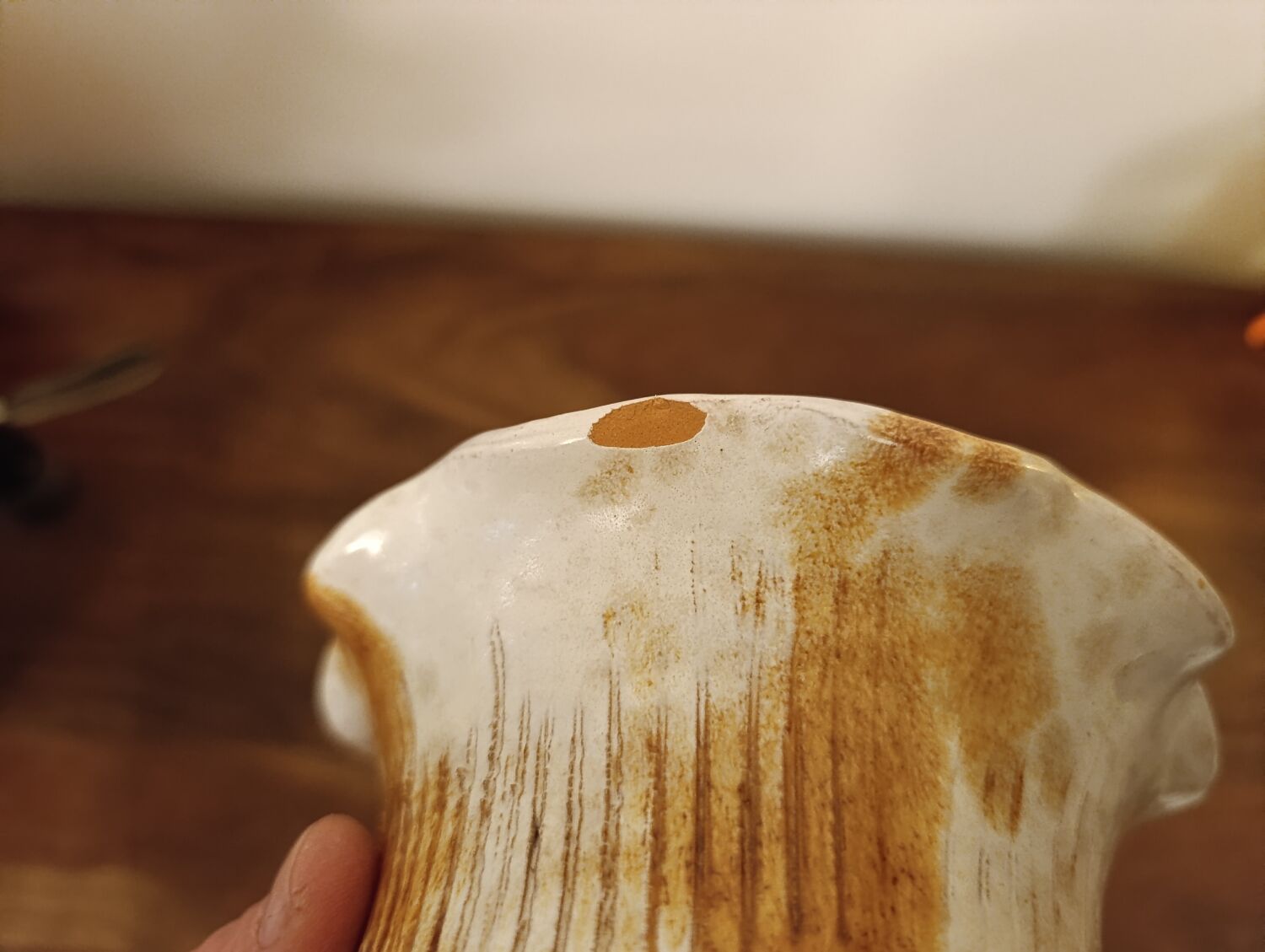 Large brutalist Italian ceramic vase, vintage two-tone, 60s/70s.