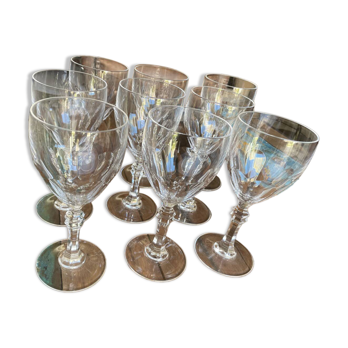 Set of nine cut crystal water glasses