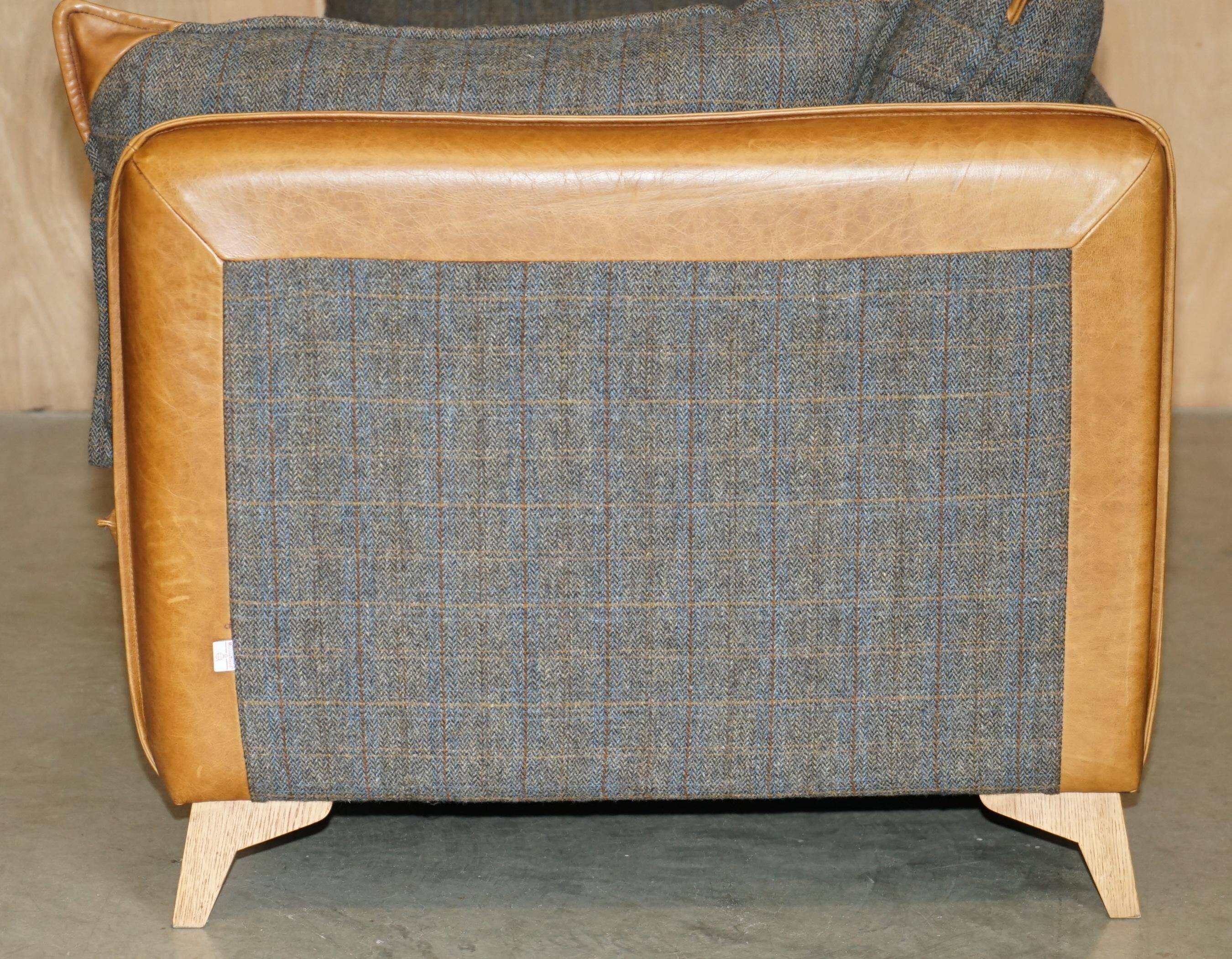 Leather Harris Tweed sofa made in England.