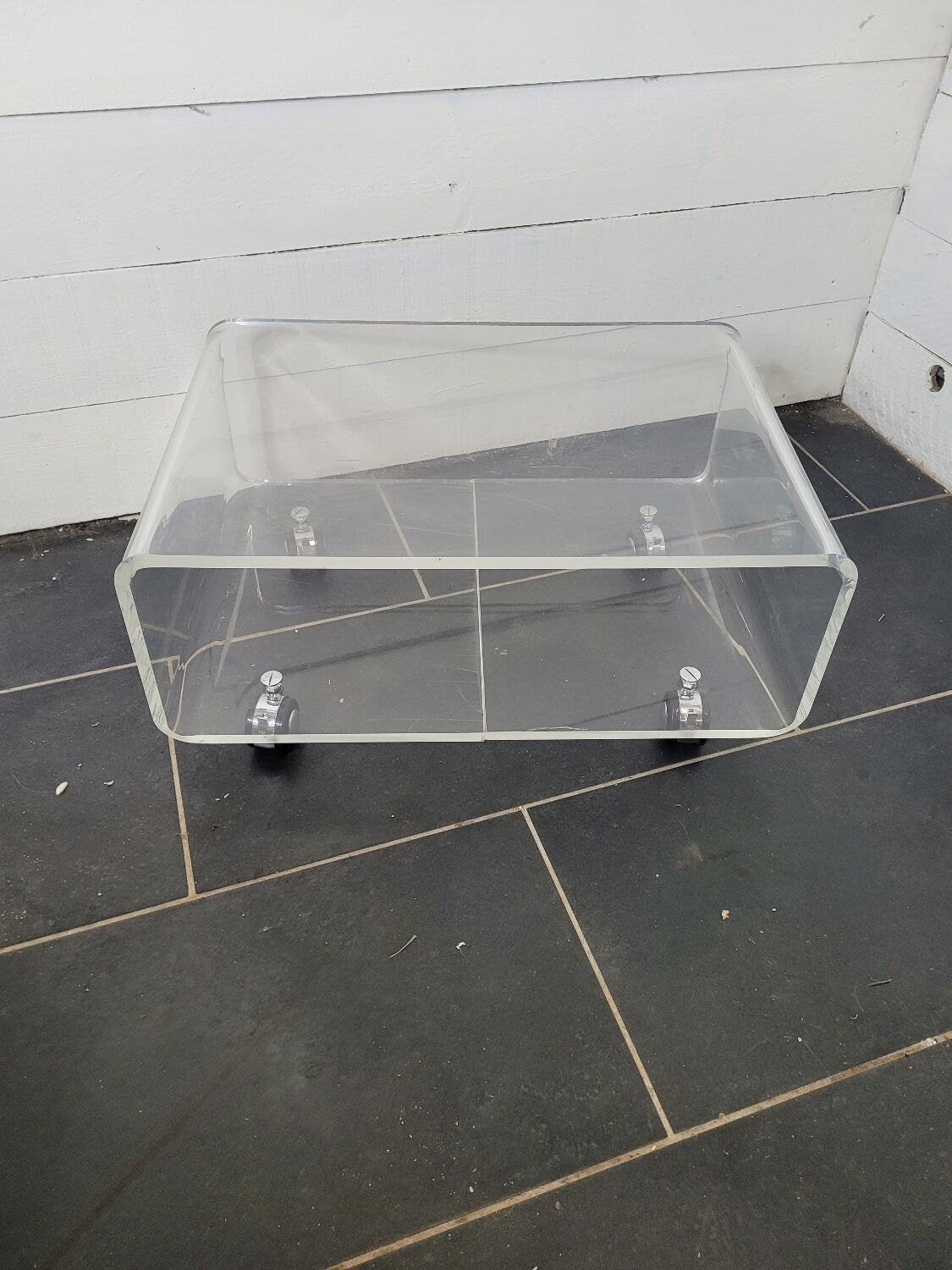 70s transparent plexiglass coffee table