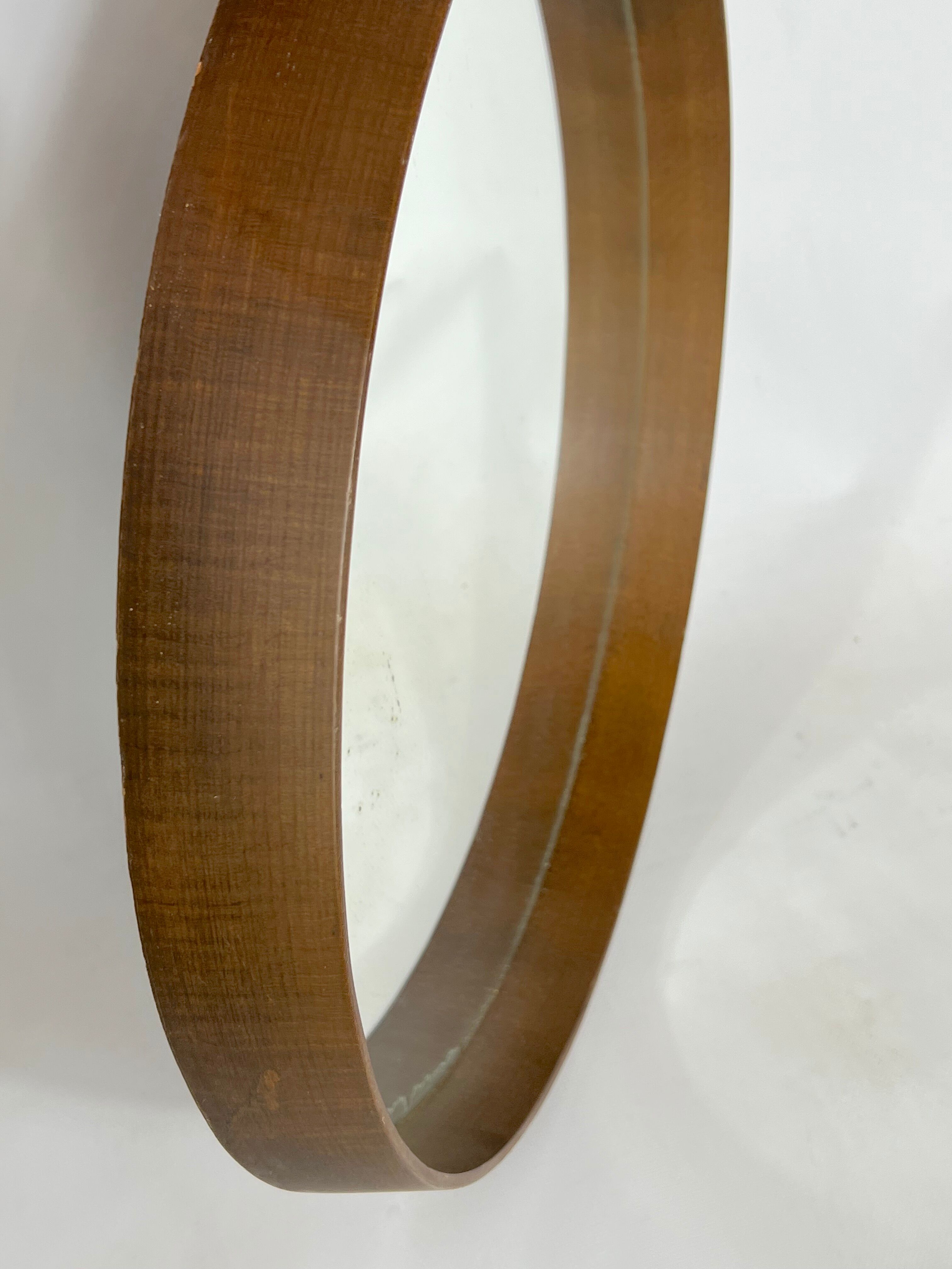 Vintage Italian wood round wall mirror from 50s
