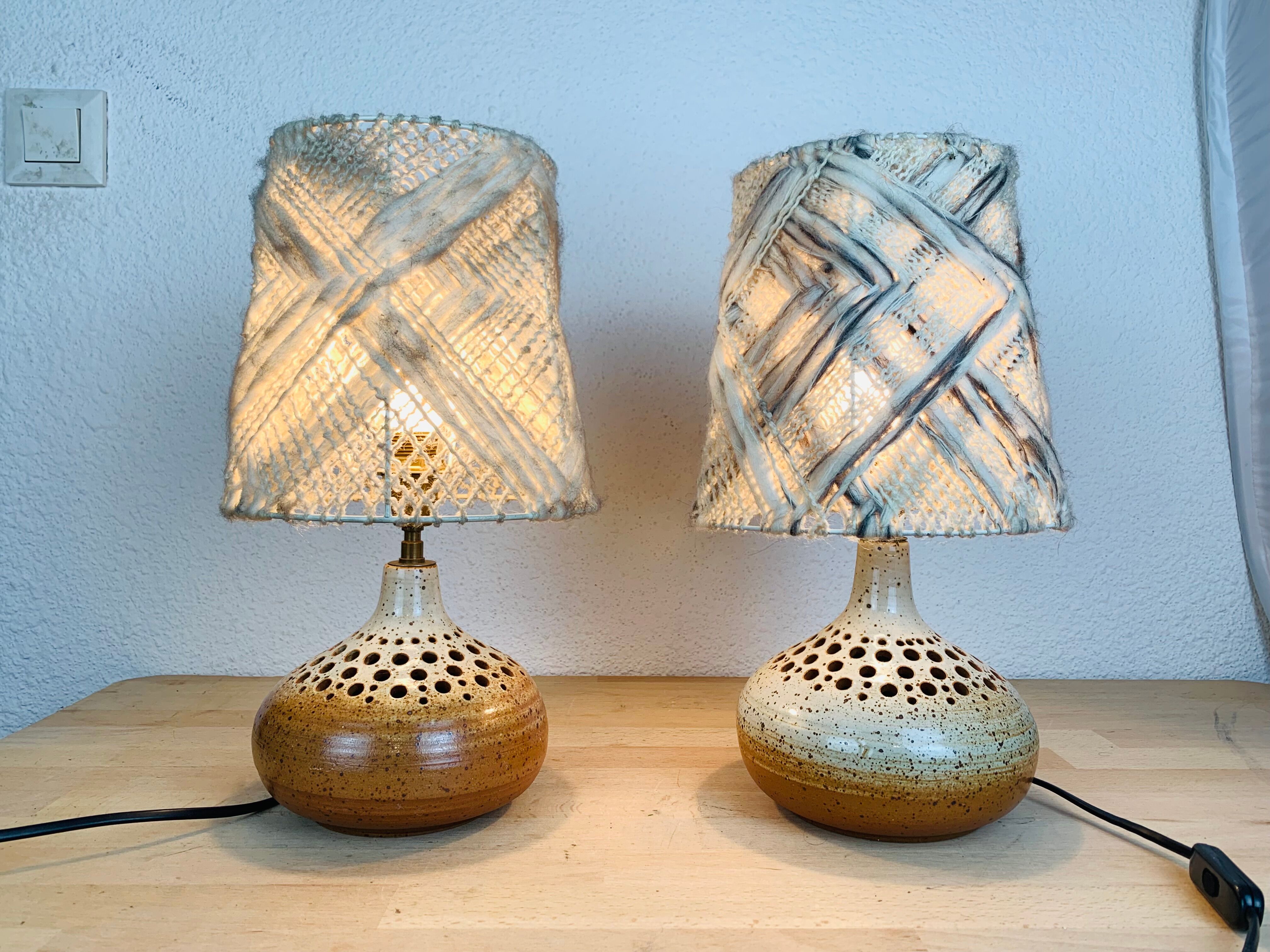 Paire de lampes grès abat jour laine atelier 7 soleils de Bernadette Ver Eecke Scherrer