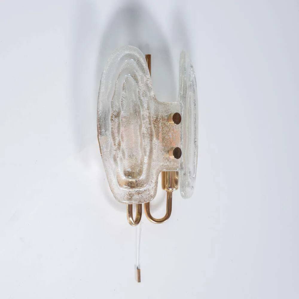 Space Age wall light in glass by Hillebrand, brass and glass.