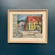 Original Swedish Oil on Panel – “Urban Landscape” by B. Gustavson – Signed – Dated 1947 – Vintage & Framed