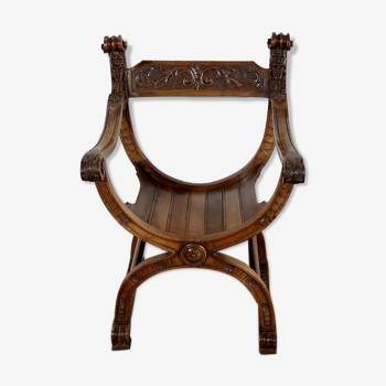 Armchair "Dagobert" Curule in solid walnut – 1900