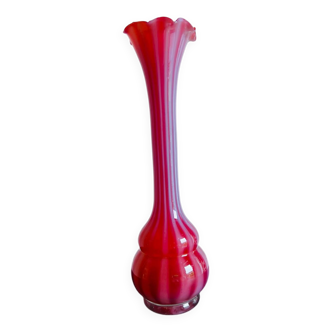 Vintage blown glass bud vase – Orange, red & white stripes