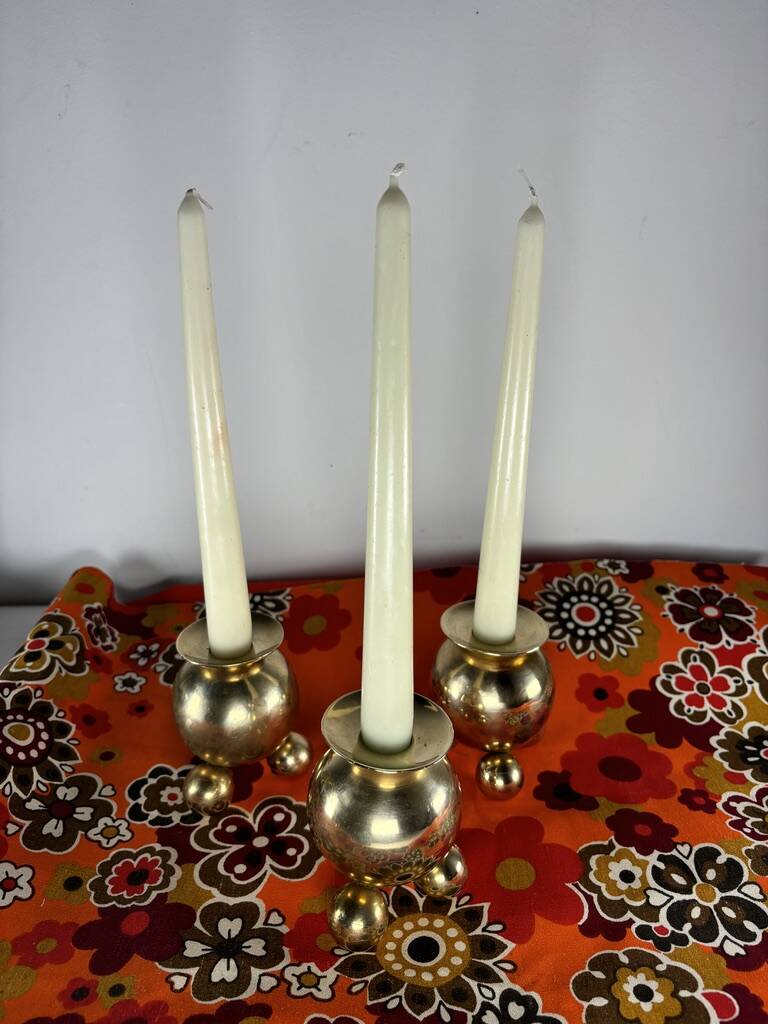 Vintage brass candlesticks Gusum Sweden 1980 x3