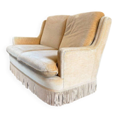 Canapé vintage beige deux places avec franges