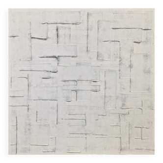 Tableau peinture abstraite monochrome minimaliste blanc