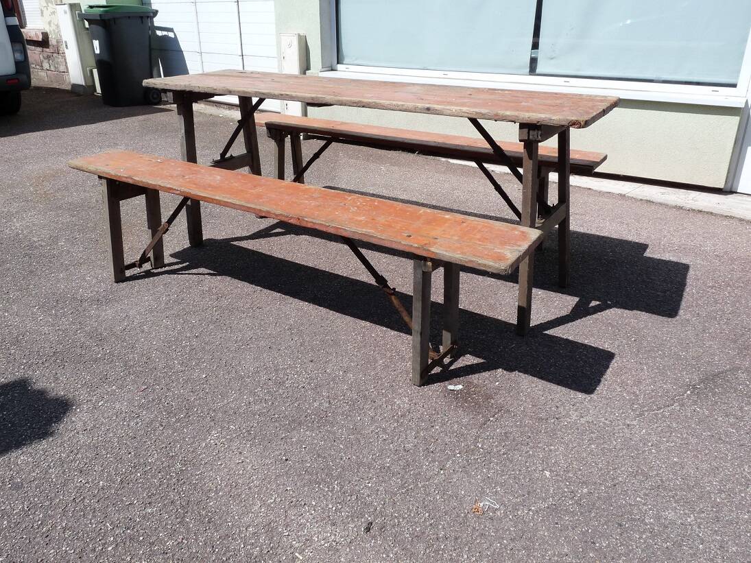 Table + 2 brewery benches - old brewery L.F. Haag Ingwiller prey