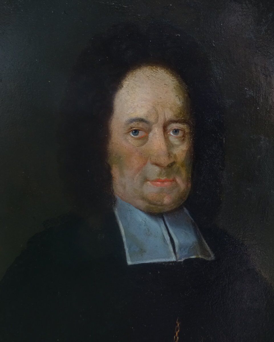 Portrait of a man prelate from the louis xiv period oil on tin end xviith century