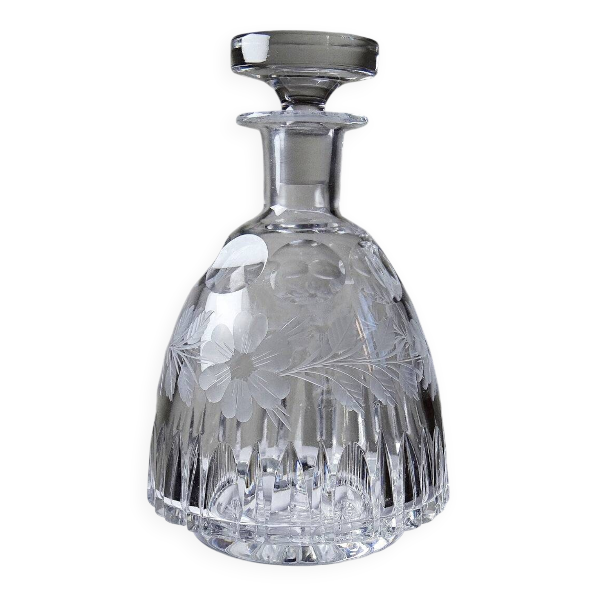 Antique cut and engraved crystal carafe with floral decoration, Bohemia, 19th-20th century.