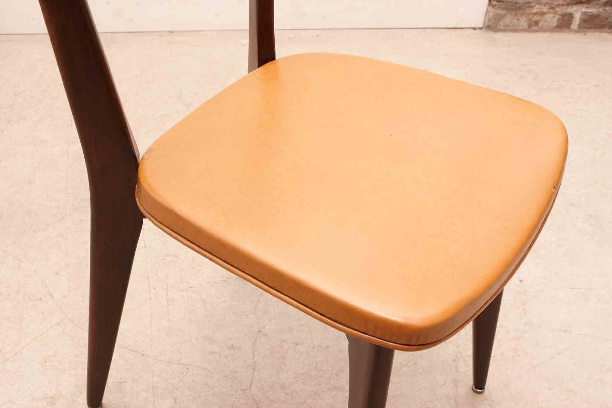 Bistro chair in fawn leatherette and dark oak
