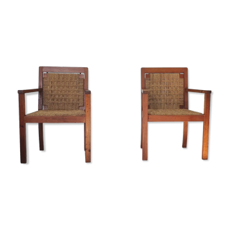 Paire de fauteuils corde des années 50