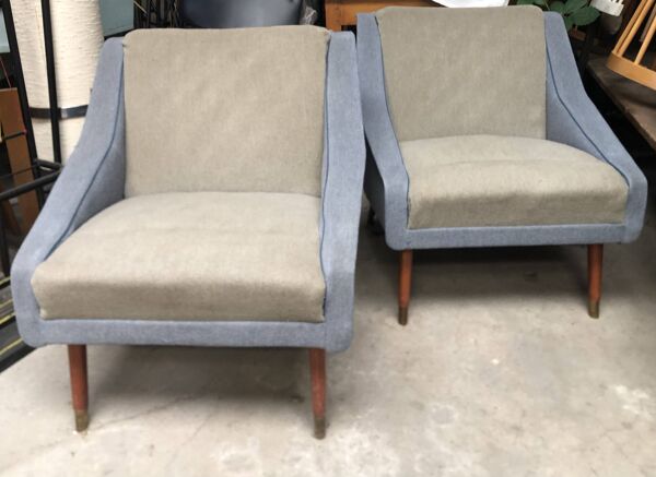 Fauteuils bi color vintage années 60 lainage