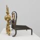 Pair of French Brass Firedogs and Wrought Iron Fireplace Grate, 20th Centur