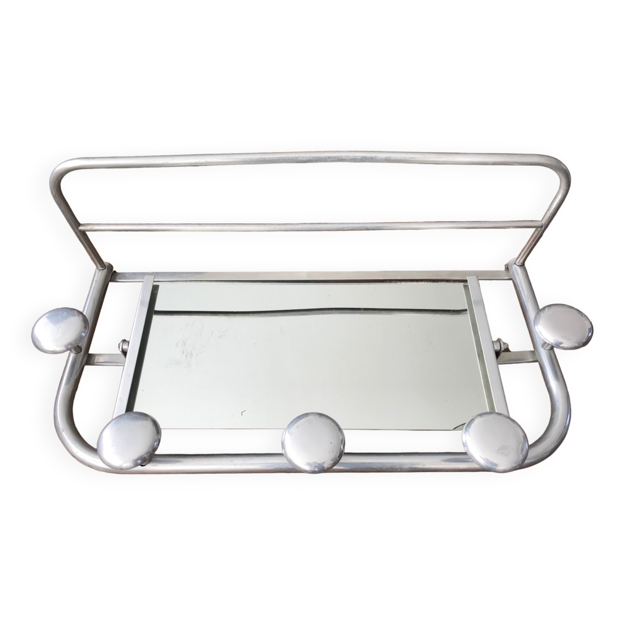 Porte manteaux vintage en aluminium, meuble patères ancien pour entrée