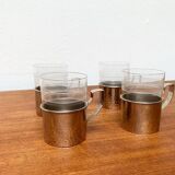 Vintage tea glasses RDA from East Germany by MUQ, Metallwarenfabrik Union Quedlinburg, set of 4.