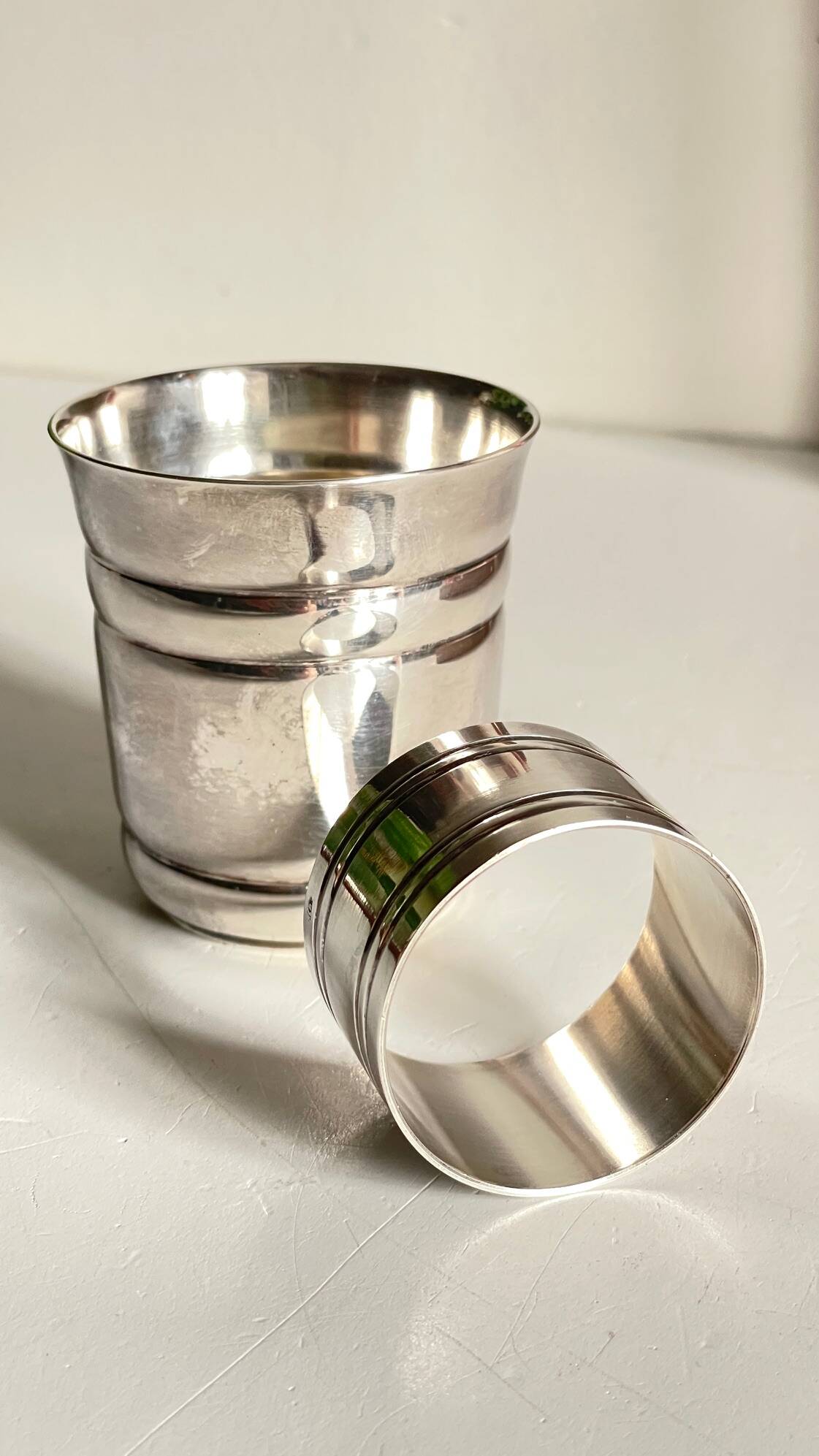 Silver-plated glass and napkin ring by UDNER