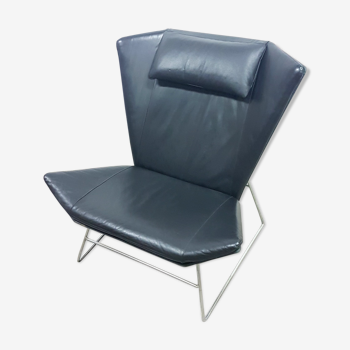 Post modern new old stock leather lounge chair, 1980s