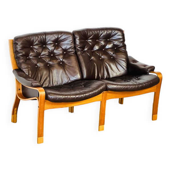 Banquette scandinave en cuir et teck 1960 — Beyit