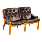 Scandinavian leather and teak bench 1960