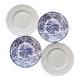 4 mismatched vintage flat plates in blue and white earthenware - Cambrid lot