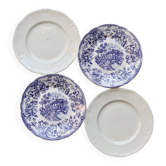 4 mismatched vintage flat plates in blue and white earthenware - Cambrid lot